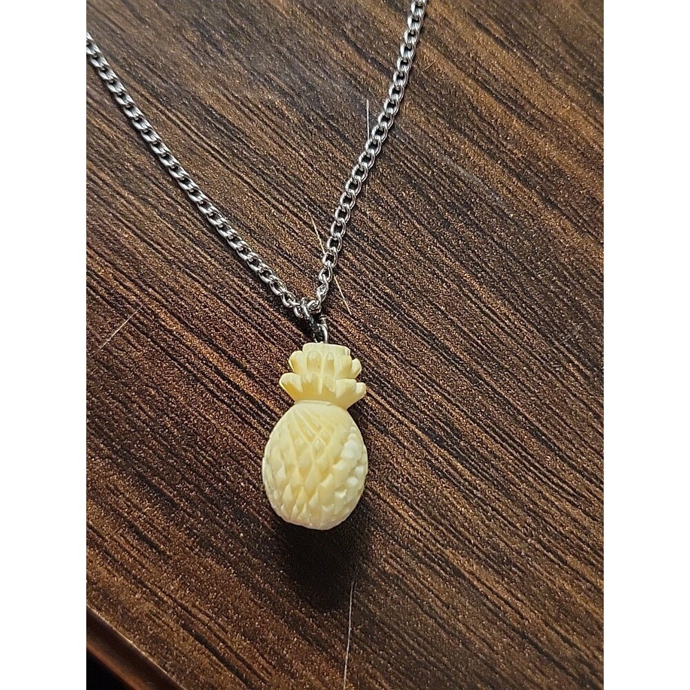 Vtg Pineapple Pendant Sterling Silver Chain Necklace .925 Cream Ivory